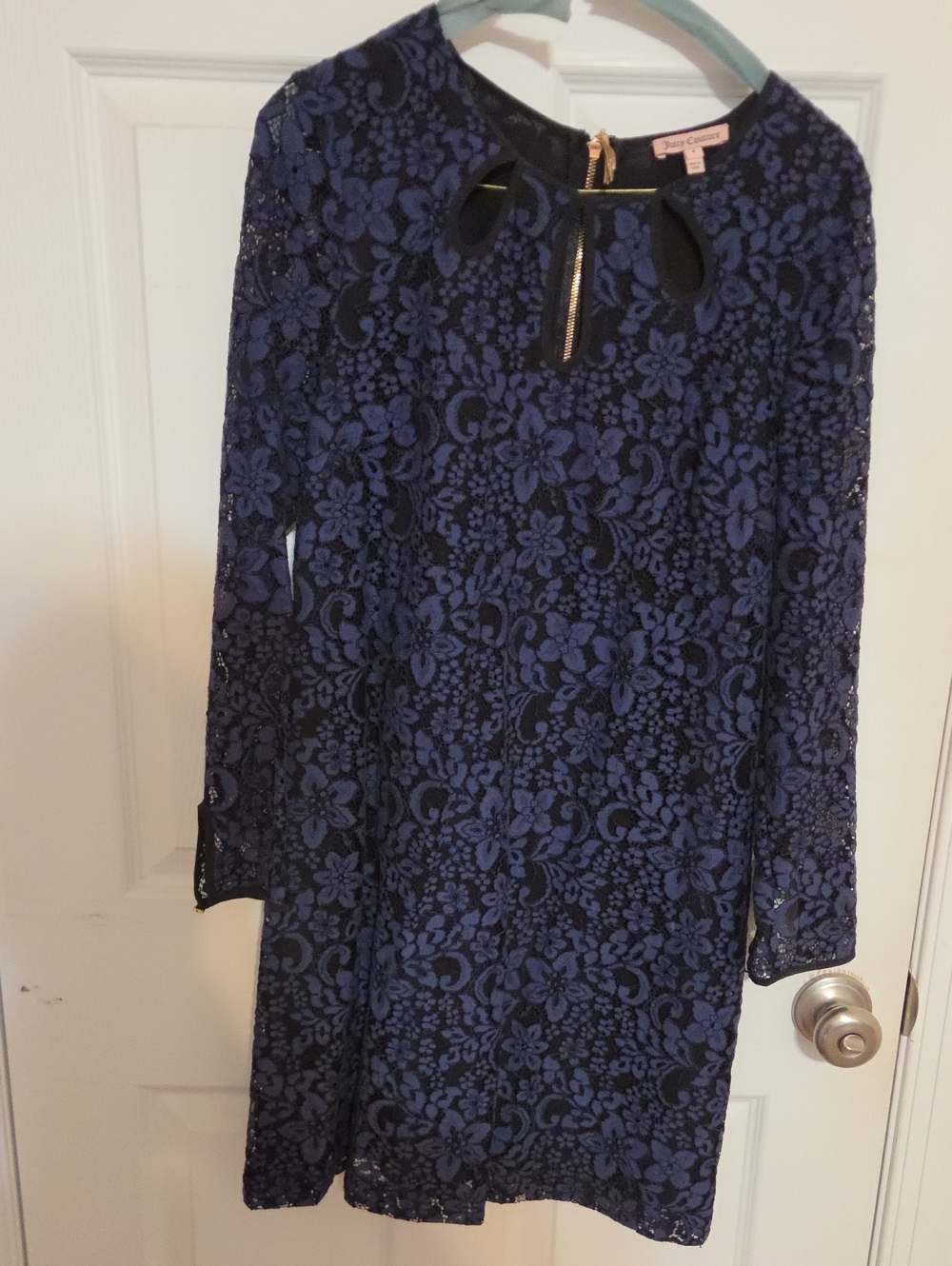 VINTAGE Y2K Juicy Couture 4 Dark Blue Floral Lace Shift DRESS
